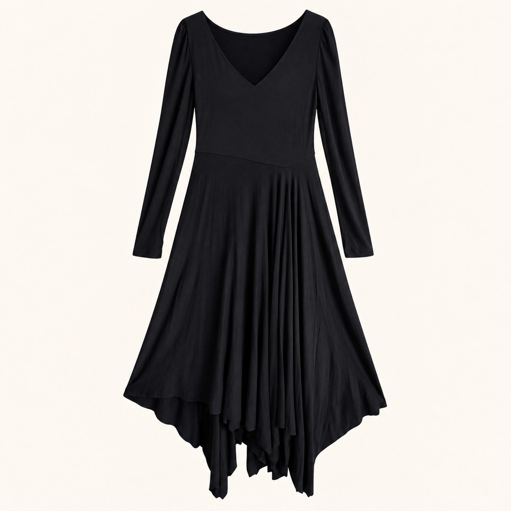 Peruvian Connection Sabrina Black Pima Cotton Modal Handkerchief Dress M NWT